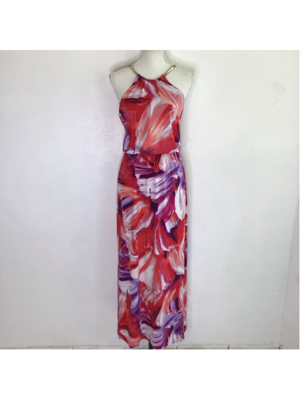 JBS Women Fun Red Purple Abstract Halter Maxi Dress S